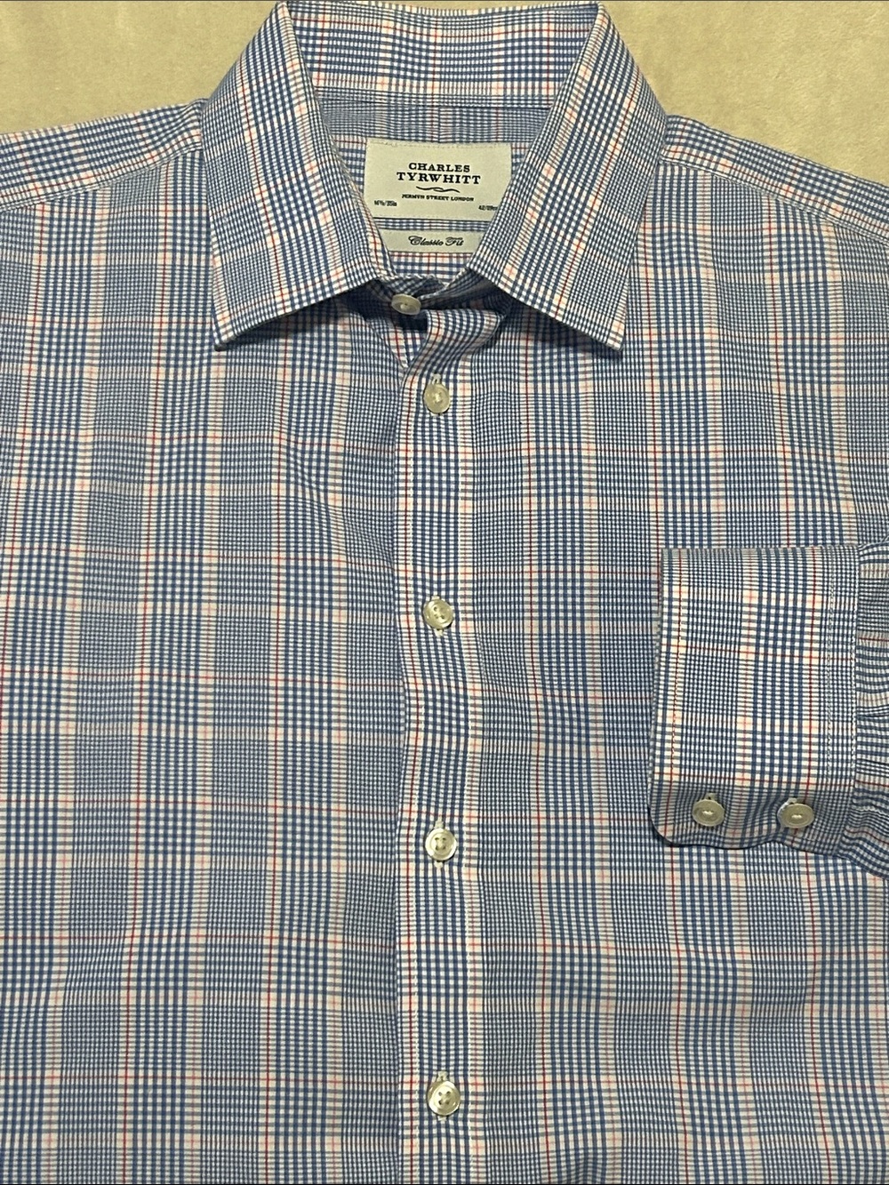 Charles Tyrwhitt Classic Fit Blue Red Plaid Dress Shirt 16.5 35 100% Cotton